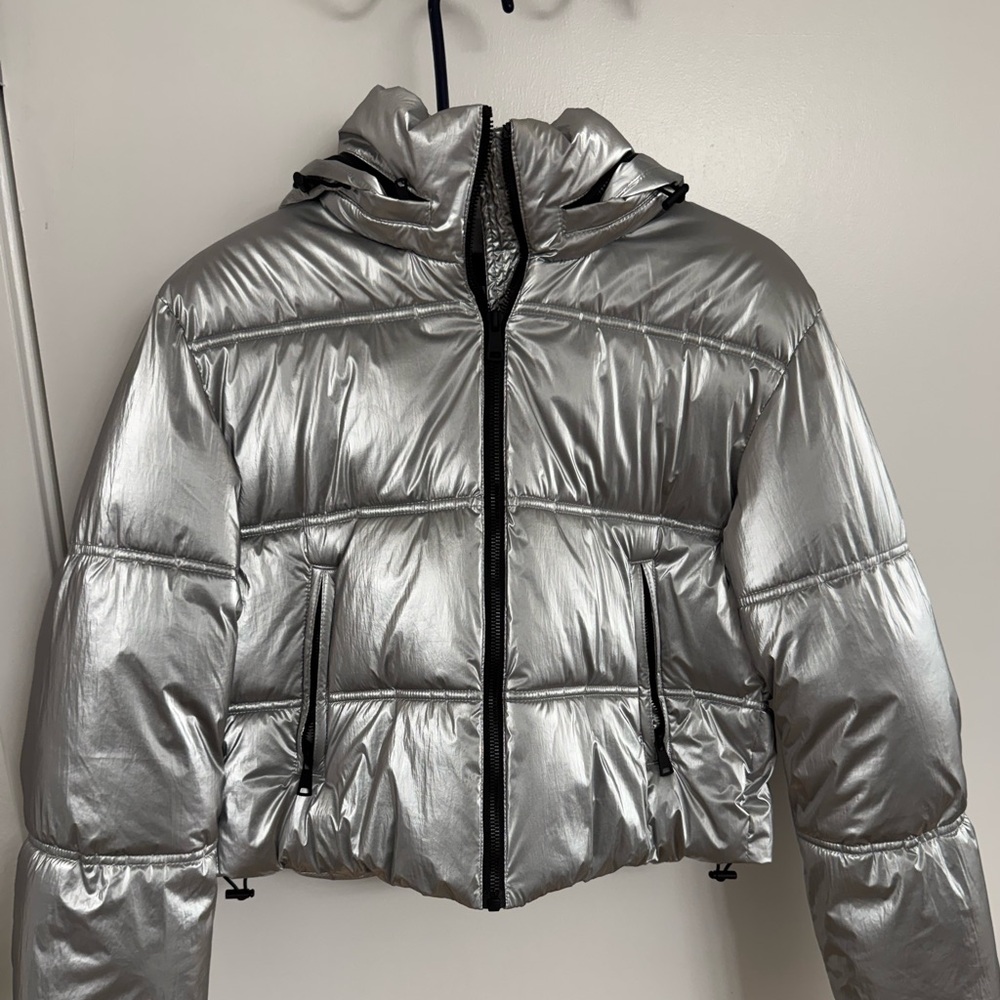 Zara Metallic Silver Puffer Jacket